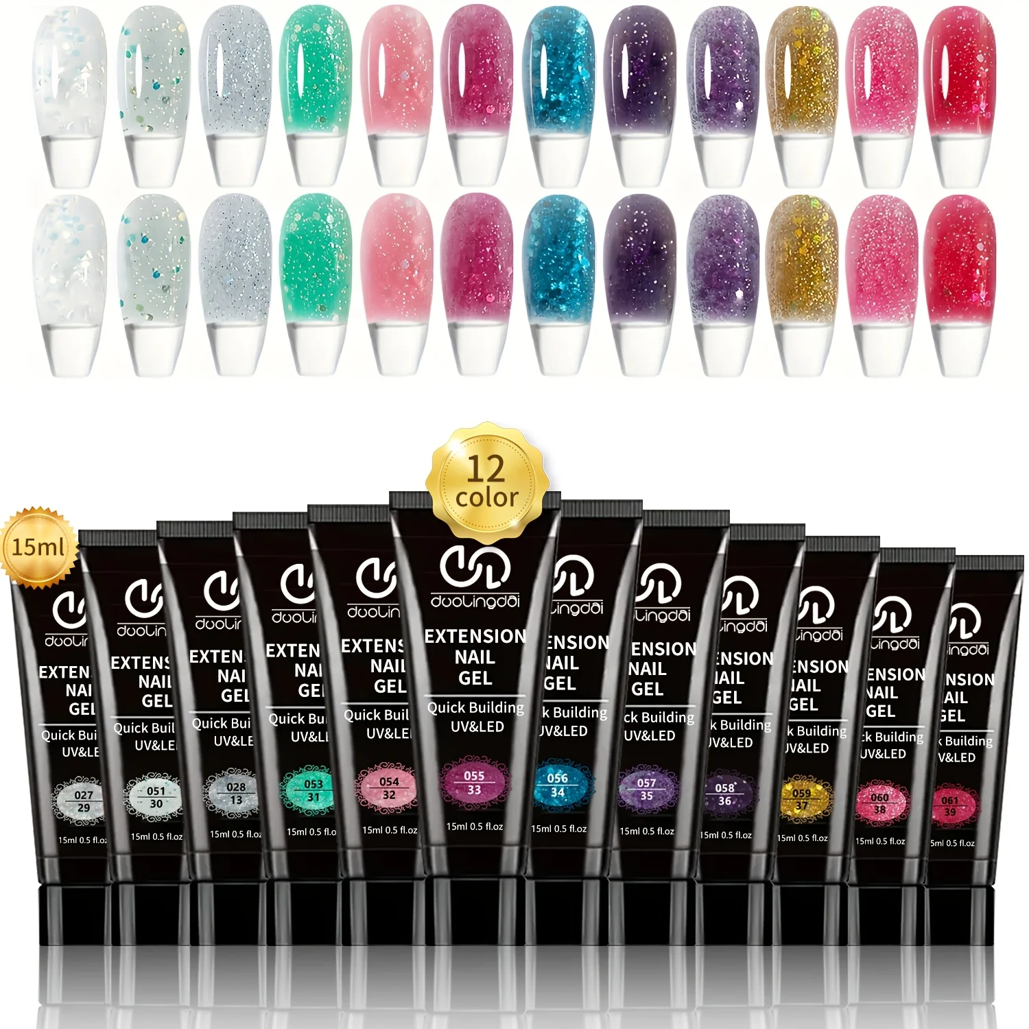 

Poly Gel Nail Kit - 12 Colors Poly Nail Gel Kit with Pure Poly Gel And Glitter Poly Nail Gel Long-Lasting Poly Gel Nail Color