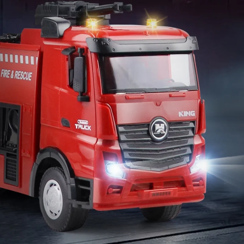 Huina 1362 1/18 RC Fire Truck 9CH Alloy Lighting Remote Control Van Fire Engine Water Spray Kids Toys For Boys Birthday Gift ﻿