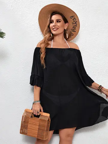 Women's Plus Size Beach Ruffled Cover-Up Dress Coverups Dress Summer Bathing Suit Beachwear Shirt Beach Short Dress Clothes
