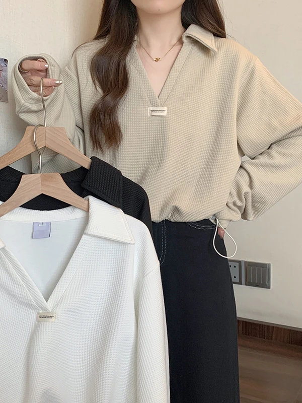 

Черный женский свитшот на раннюю осень, новинка, большие размеры, скрывающий недостатки фигуры, стройнящий, с коротким или длинным рукавом, женские топы