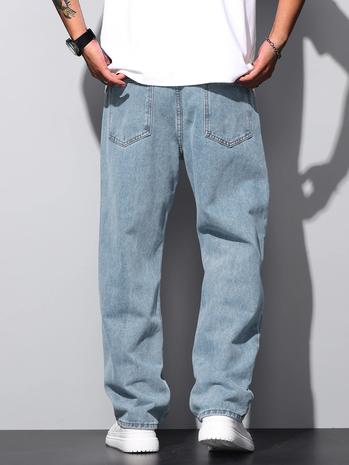 Men's Minimalist Y2K Jeans, Distressed Washed Vintage Slim Fit Fashion Denim Long Trousers For Men, Versatile Casual Pants