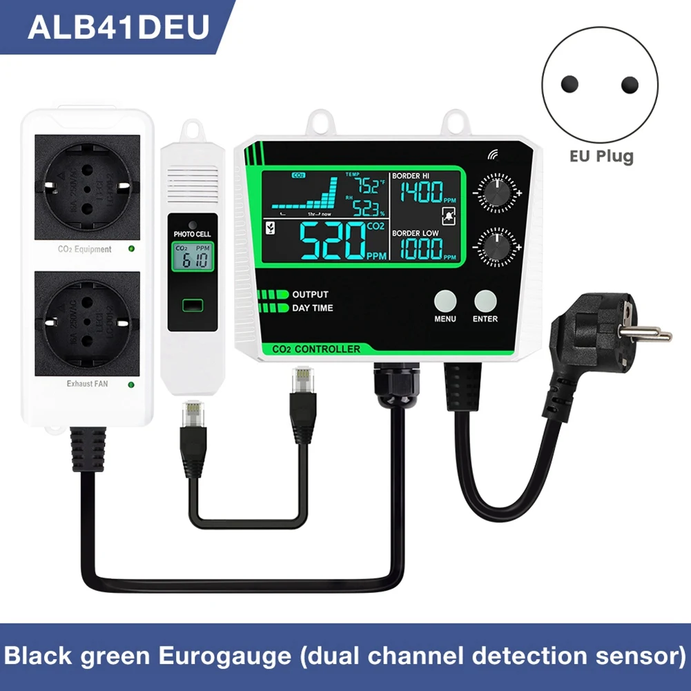 2025 New Carbon Dioxide Controller Dual Channel Split Probe CO2 Monitor CO2 Pressure Reducer Valve for Greenhouse EU Plug B