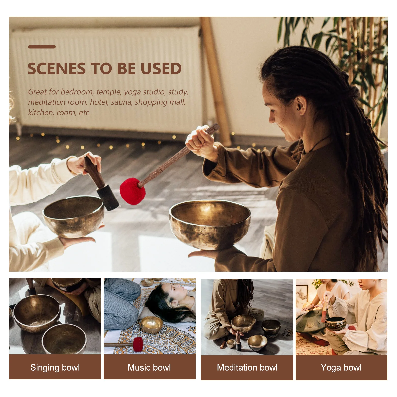 

Wooden Mallet Singing Bowl Stick Felt Tibetan Sound Bowl Accessory Quiet Sound Meditation Relax Wooden Stick Knocking Rod