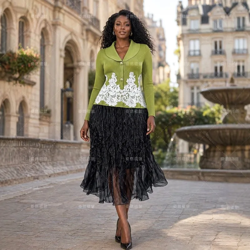 

Miyake Pleated Dresses 2026 New African Plus Size Women's Long Sleeve Fold Top Organza Skirt 2-Piece Set Wrinkle-Free Ball Gown