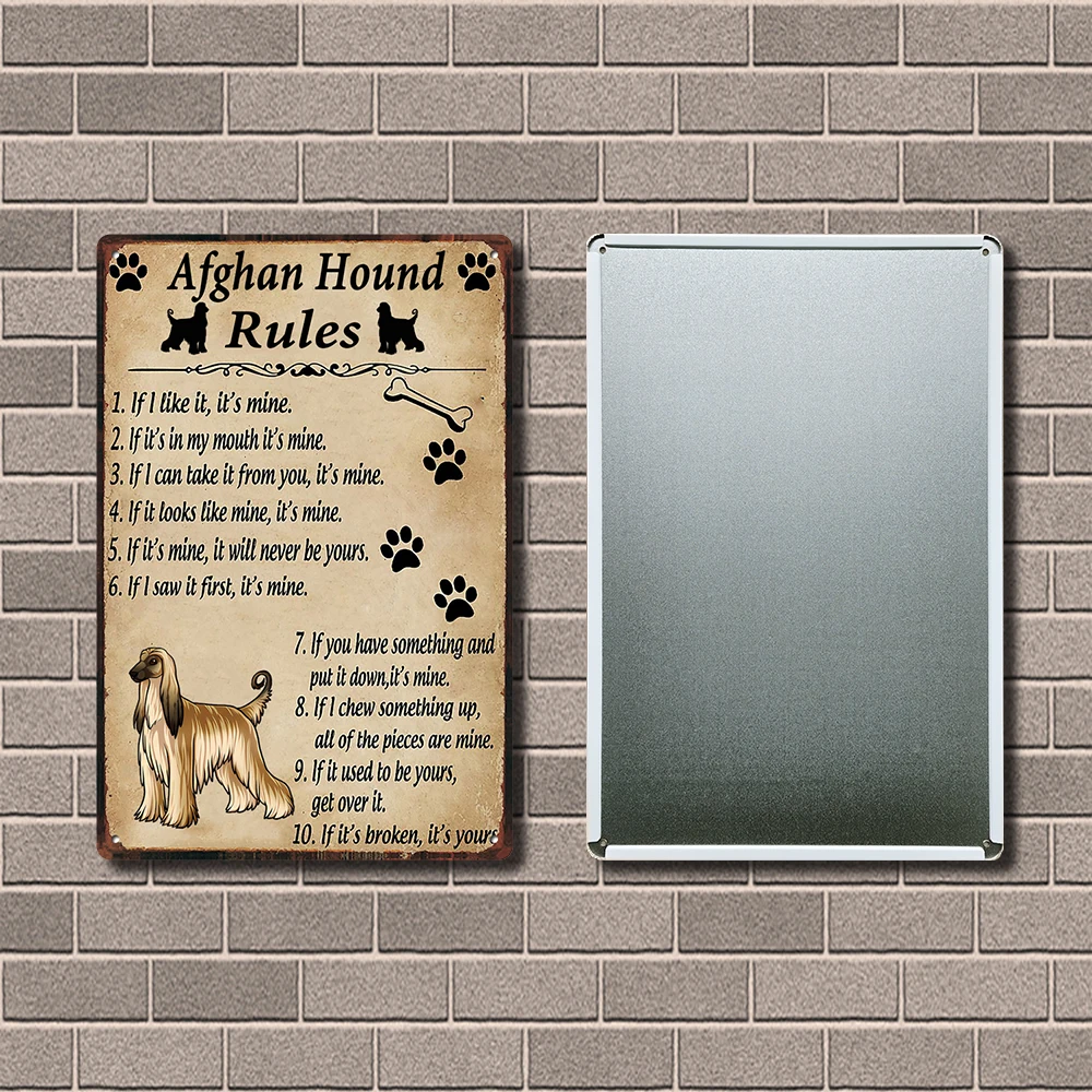 [ Kelly66 ]   The Afghan Hound Theme Dog Rules Tin Art Metal Sign Beautiful Wall Decorations Painting  20*30 CM Size Dy269