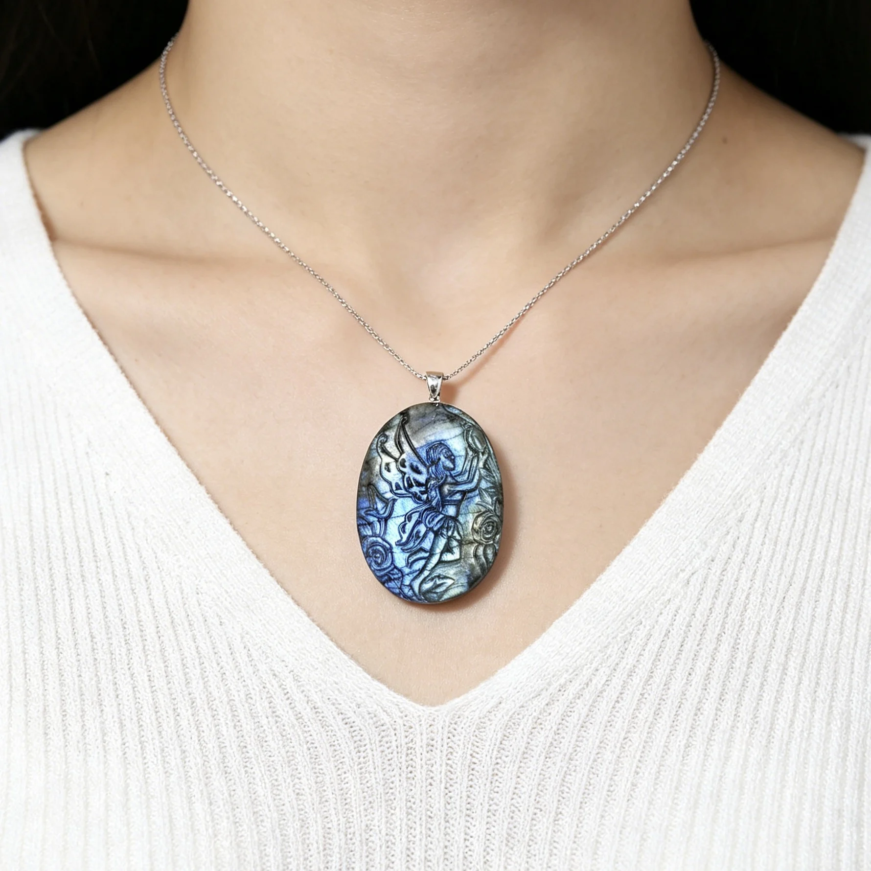 1pc Quality Crystal Flash Labradorite Fairy Carving, Reiki Home Decor, Gemstone Souvenir, Creative Gift, Party Decor, No Hole