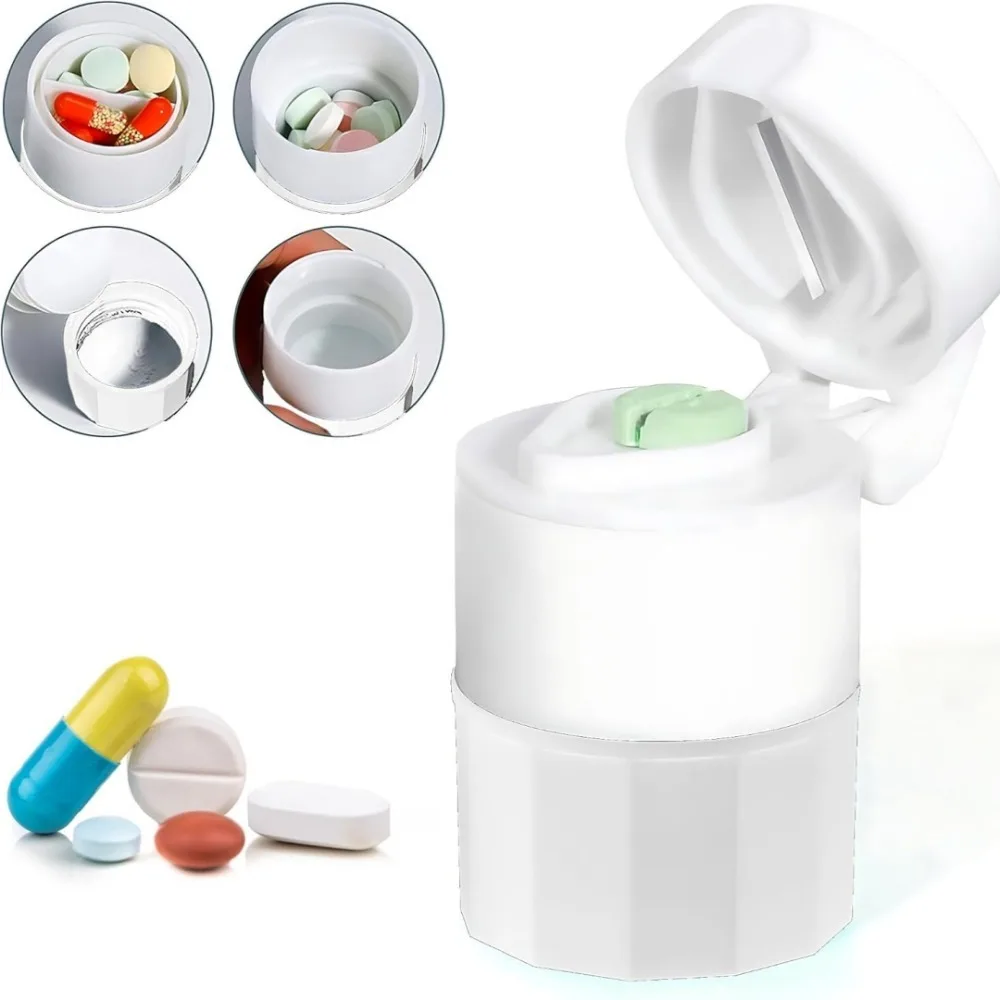 Four in One Pill Crusher with Stainless Steel Blade Storage Pill Grinder Designed for Infants Young Children Elderly People Pets