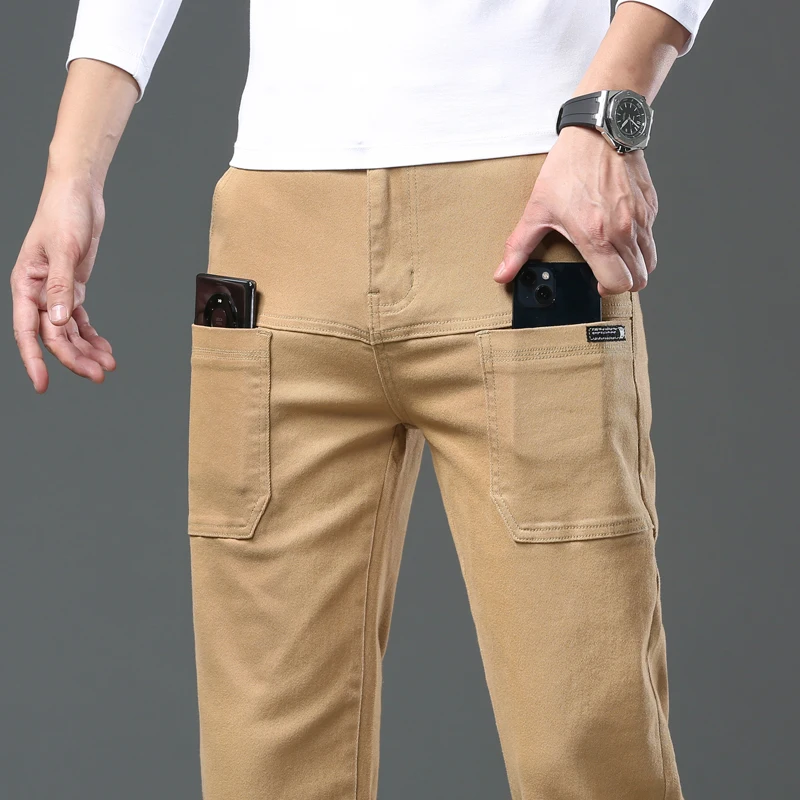 

3-цветная мужская одежда, джинсы с несколькими карманами, классические модные брюки индивидуального дизайна, уличная одежда, мужские эластичные джинсовые брюки