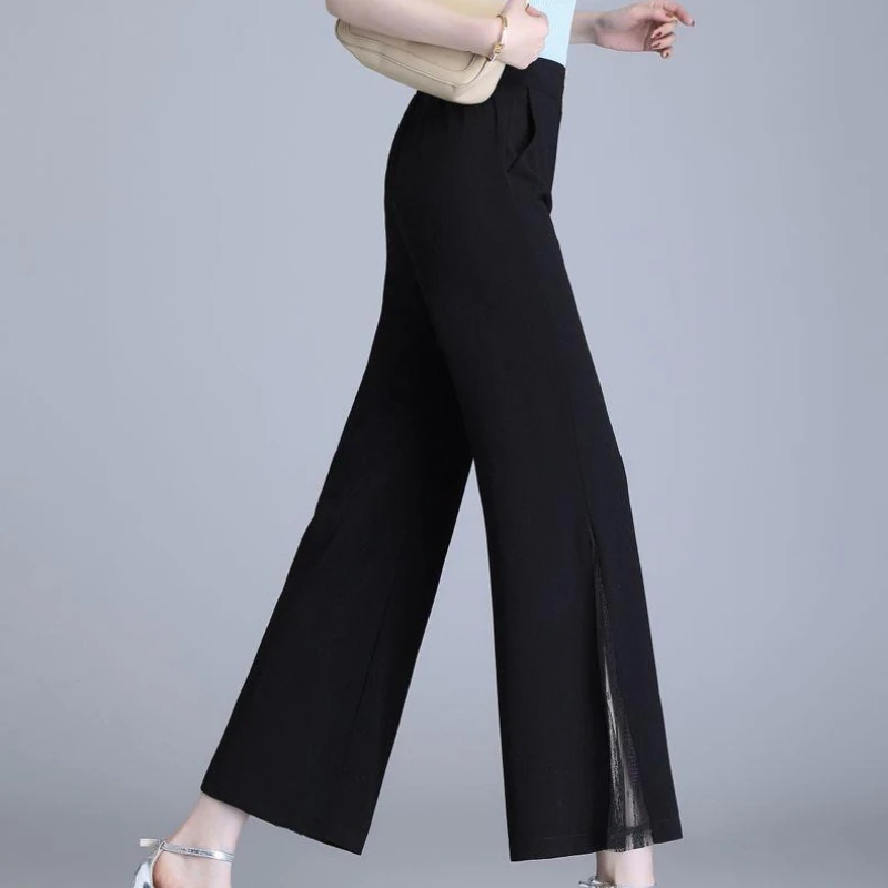 

Кружевные укороченные брюки с карманами, женские брюки с широкими штанинами, свободная одежда среднего размера, корейская мода, оригинальные женские брюки в стиле Харадзюку