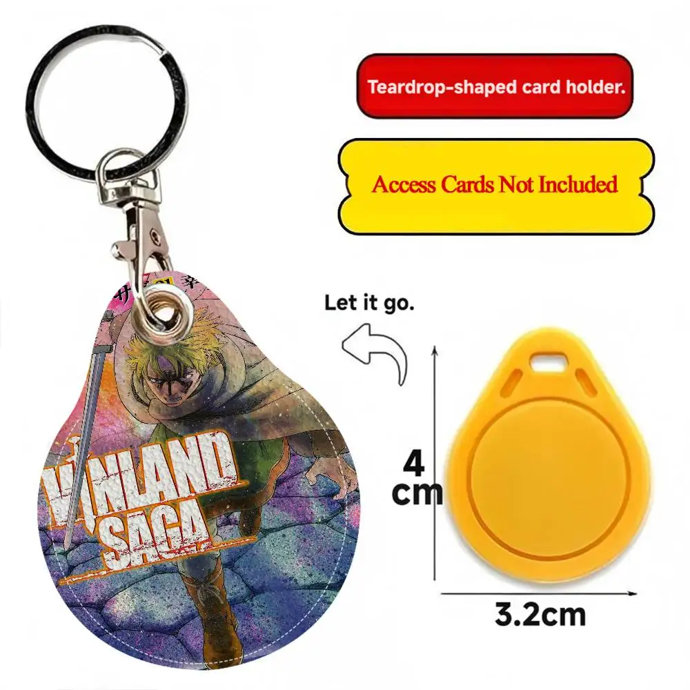 Vinland Saga Keyring Leather Access Card Holder Keychain Community Water Drop Proximity Card Protective Case