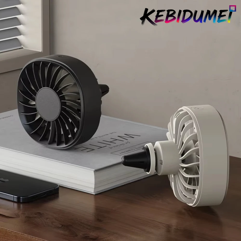 KEBIDUMEI Car Fan RGB Colorful Ambiance Lights Air Vent Clip Cooling Fan Portable Charging Mini Fans 3 Speed Car Accessorie