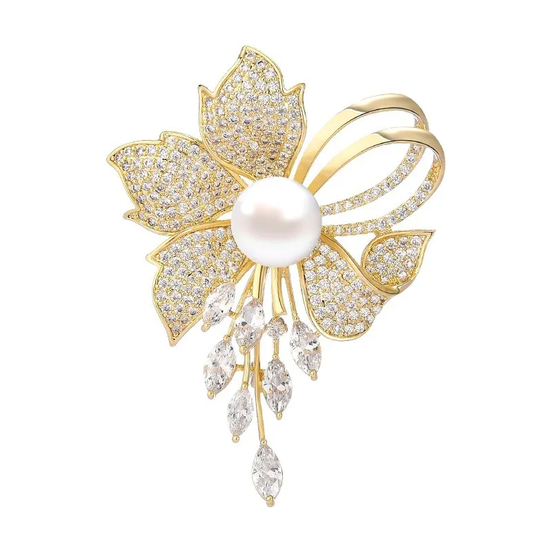 1 Piece Women Pearl Crystal Flower Brooches Chest Flower Fixed Clothing Clip Vintage Personality Brooches For Women