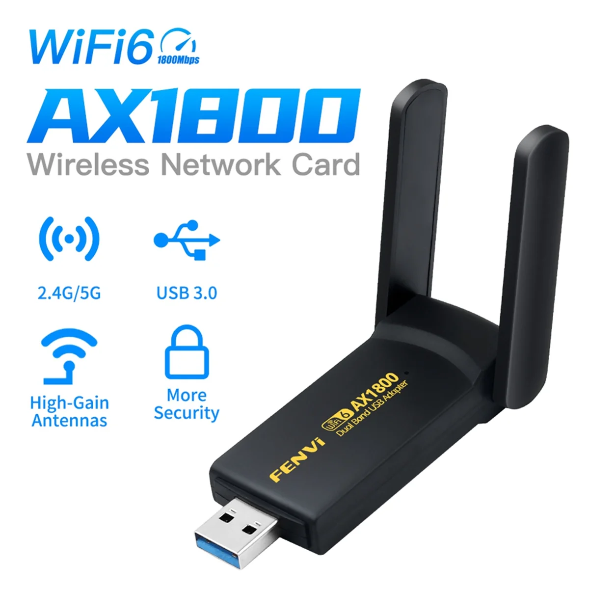 AX1800 Wireless Network Card WiFi 6 USB Dongle 1800Mbps Dual Band 2.4G/5G USB 3.0 WIFI Adapter for Laptop Desktop