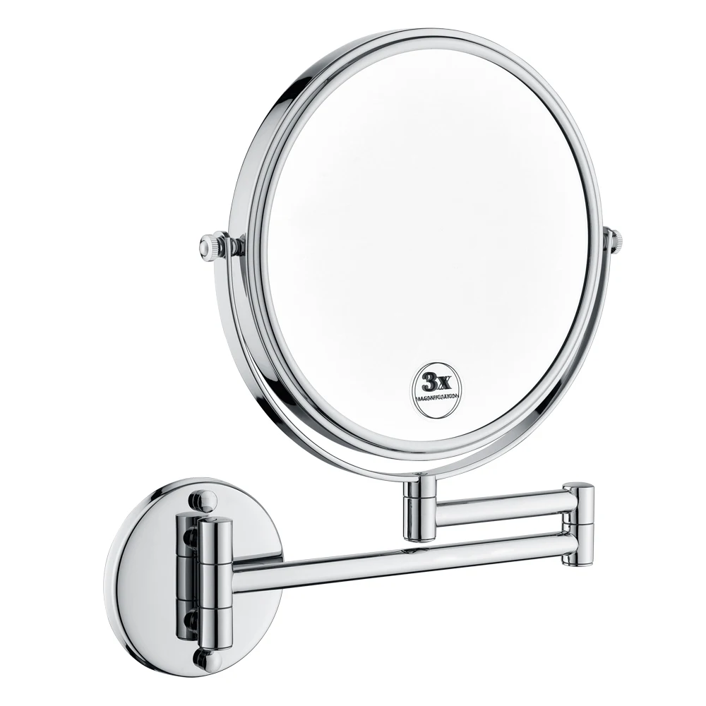 

8 Inch LED Wall Mount Two-Sided Magnifying Makeup Vanity Mirror 12in Extension Chrome Finish 1X/3X Magnification Plug 360 Degree