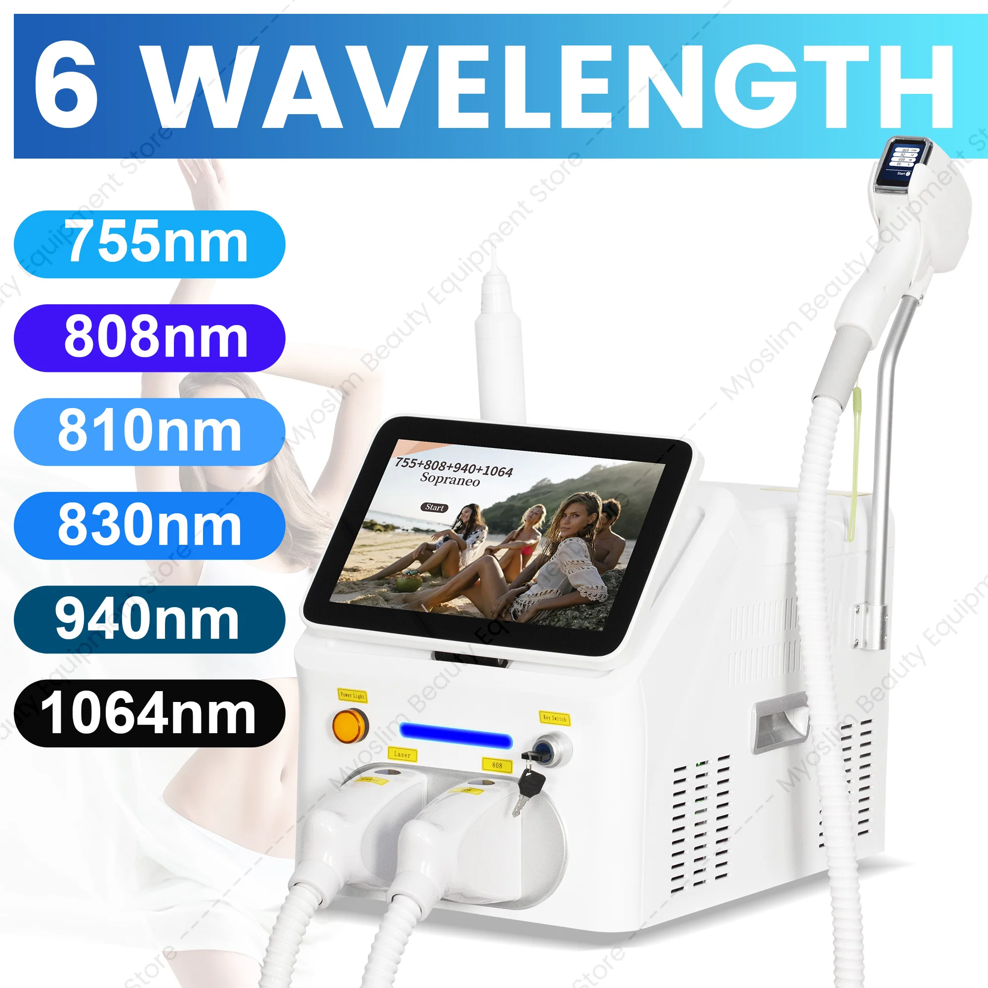 2in1 Diode Laser Picosecond  6 Waves Sapphire Ice Cooling Painless Hair Removal Tattoo Spot Scar Removal Machine