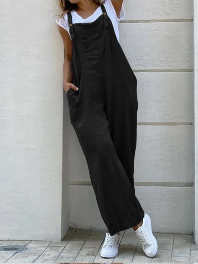 Women Solid Long Jumpsuit Summer Fashion Loose Black Casual Jumpsuits New 2024 Female Clubwear Streetwear Jumpsuit