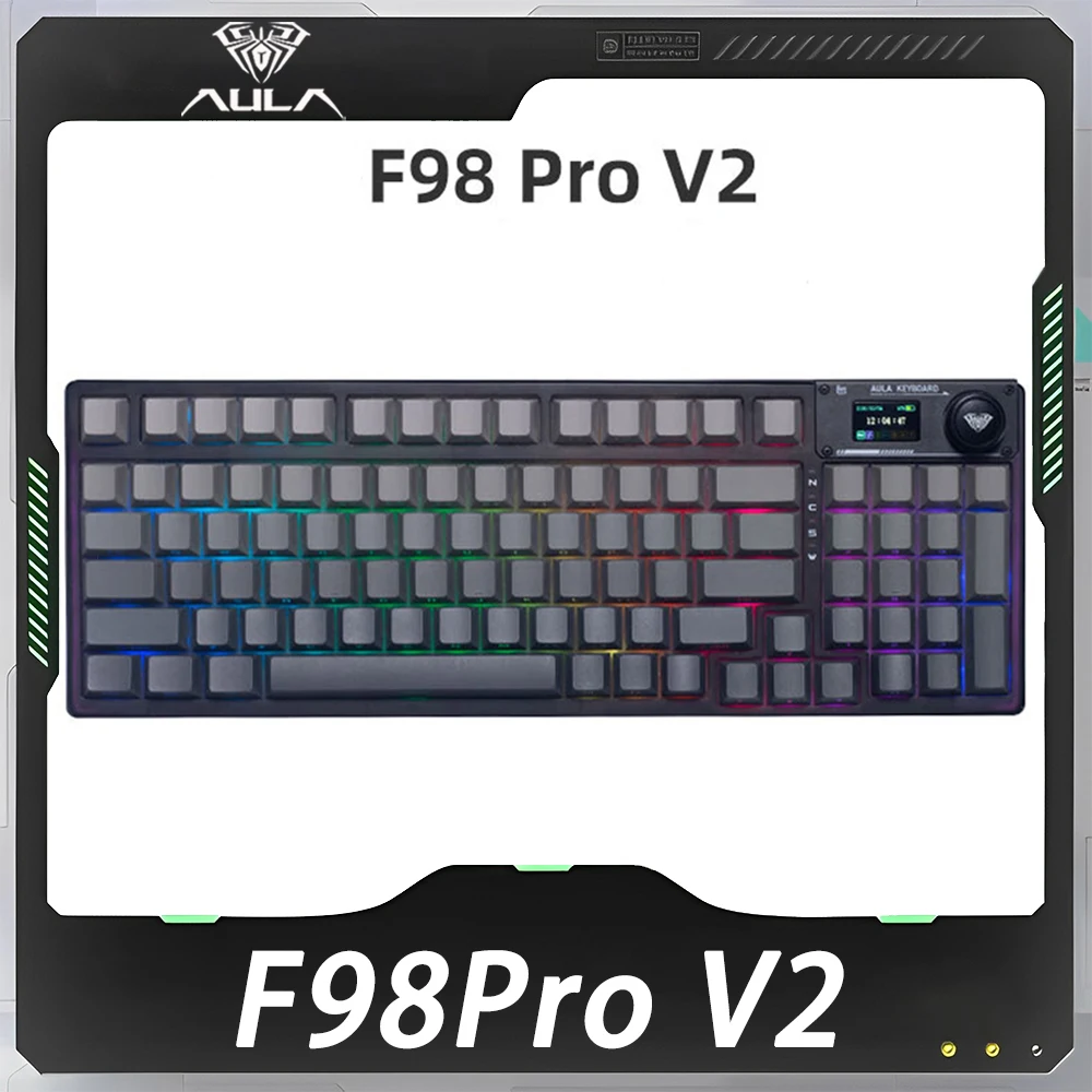 

AULA F98Pro V2 Mechanical Keyboard Intelligent Display Screen With Knob Three Mode Gaming Keyboard Hot Swap Gasket RGB Pc Gamer