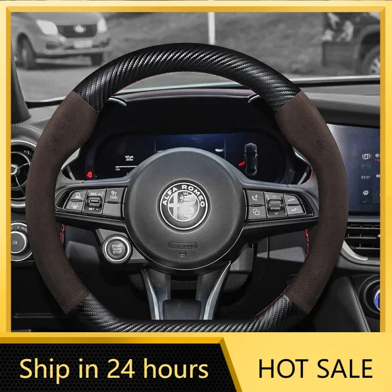 

Car Stickers Carbon Fiber Leather Car Steering Wheel Cover For Alfa Romeo Giulia Stelvio Giulietta 159 147 156 Mito Sportiva Aut