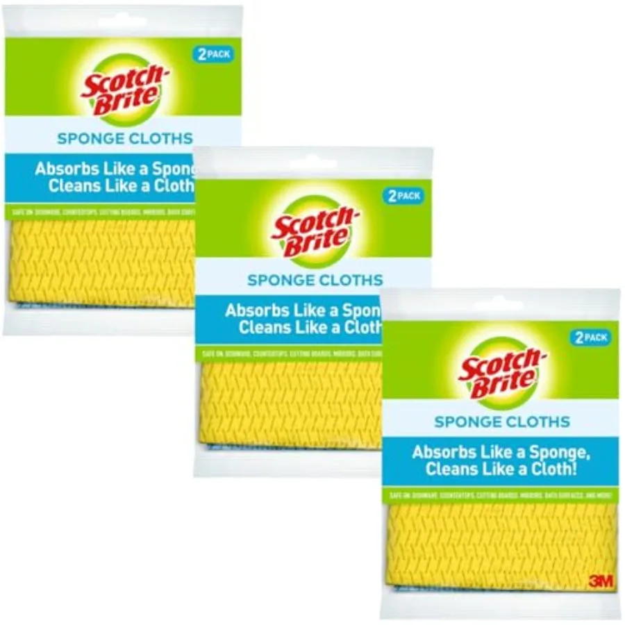 

Sponge Cloth 6-Pack 3 Packs of 2 Each,Reusable and Washable, Highly Absorbent, Multi-Purpose Cleaning Cloths
