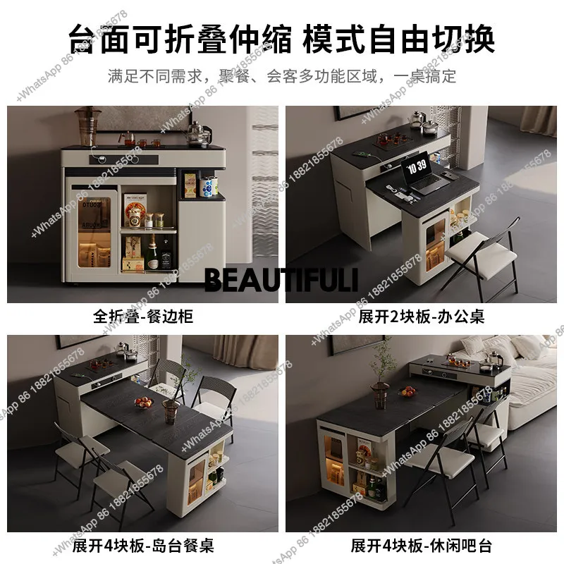 , integrated household telescopic folding mobile island, dining table, small apartment, multi-functional bar, tea cabinet