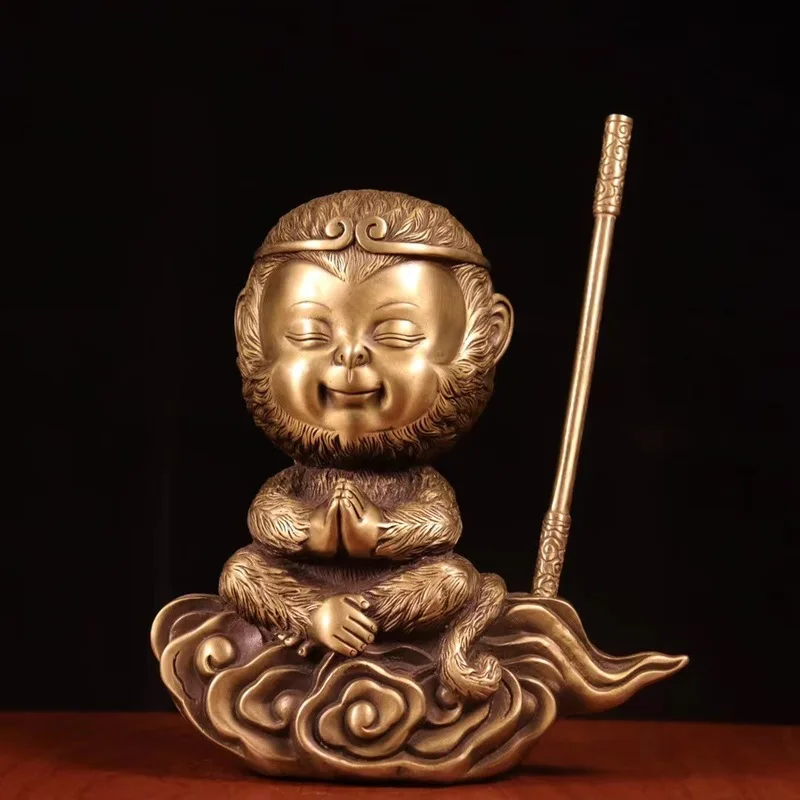Brass Sun Wukong, the Great Sage Beyond All Heels, Pen Holder, Copper Craft Ornament, Monkey Figurine, Home Decoration, Antique