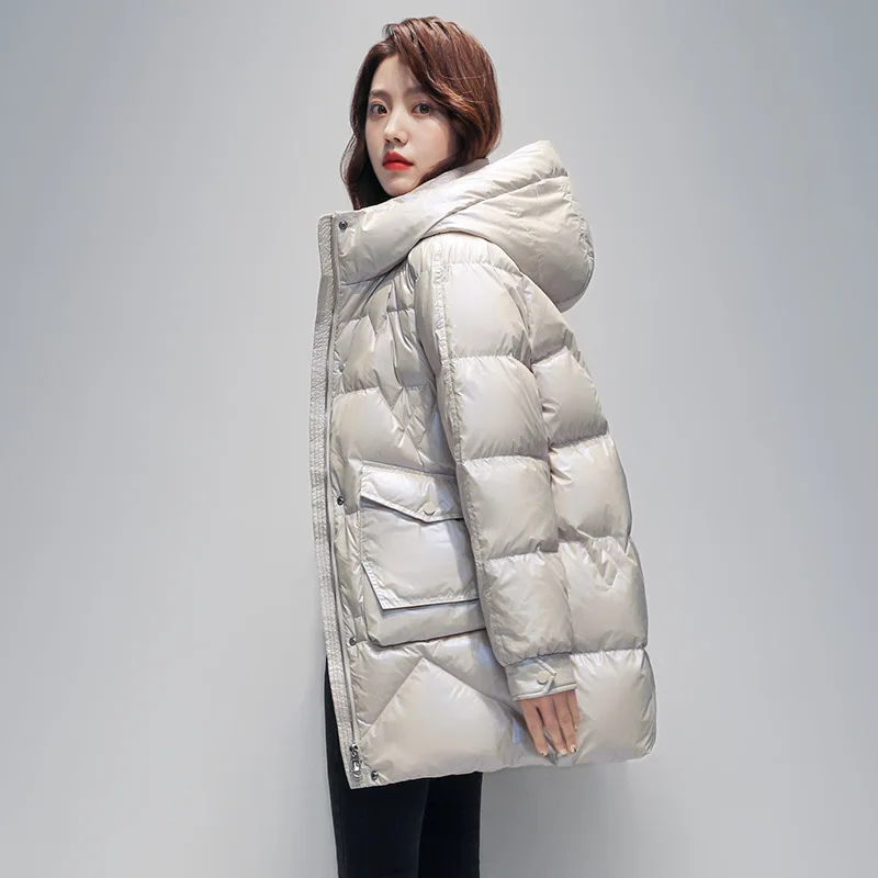 

2022 New Winter Women White Duck Down Puffer Hooded Jackets Coats Fashion Casual Warm Hoodies White Black Coats