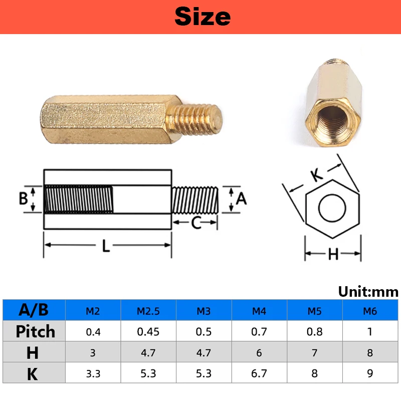 M2M2.5M3M4~M6 Brass Hex Male Female Standoff Board Stud Metric Hexagon Threaded Pillar PCB Motherboard Spacer Bolt Screw 3~100mm