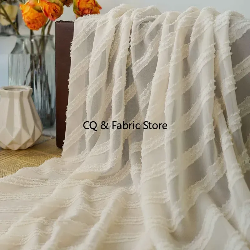 

Слегка прозрачная жаккардовая шифоновая ткань в абрикосовую полоску, женская весенне-летняя ткань для юбки, 1 метр