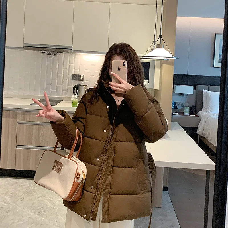 

Down Cotton Jacket Women Korean Version Warm Puffer Jackets 2025 New Autumn Winter Fashion Casual Hooded Thickened Coat Female