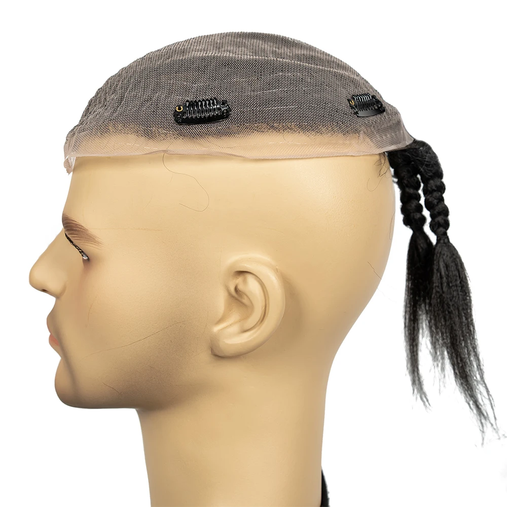 الاصطناعية الشعر القصير الرجال الشعر المستعار HD كامل الدانتيل الذكور قطع الشعر مع ضفائر كورنو الأبيض استبدال الشعر توبر للرجال #6