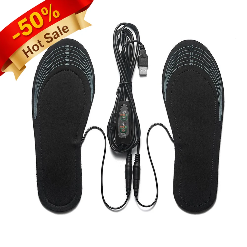 Plantillas calentadas cortables Calentador de pies recargable 3 configuraciones de calor Interruptor de cable Control de temperatura para hombres y mujeres