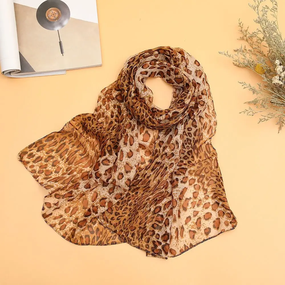 New Leopard Printing Chiffon Scarf Thin Soft Sunscreen Shawl Long Female Wrap Shawls