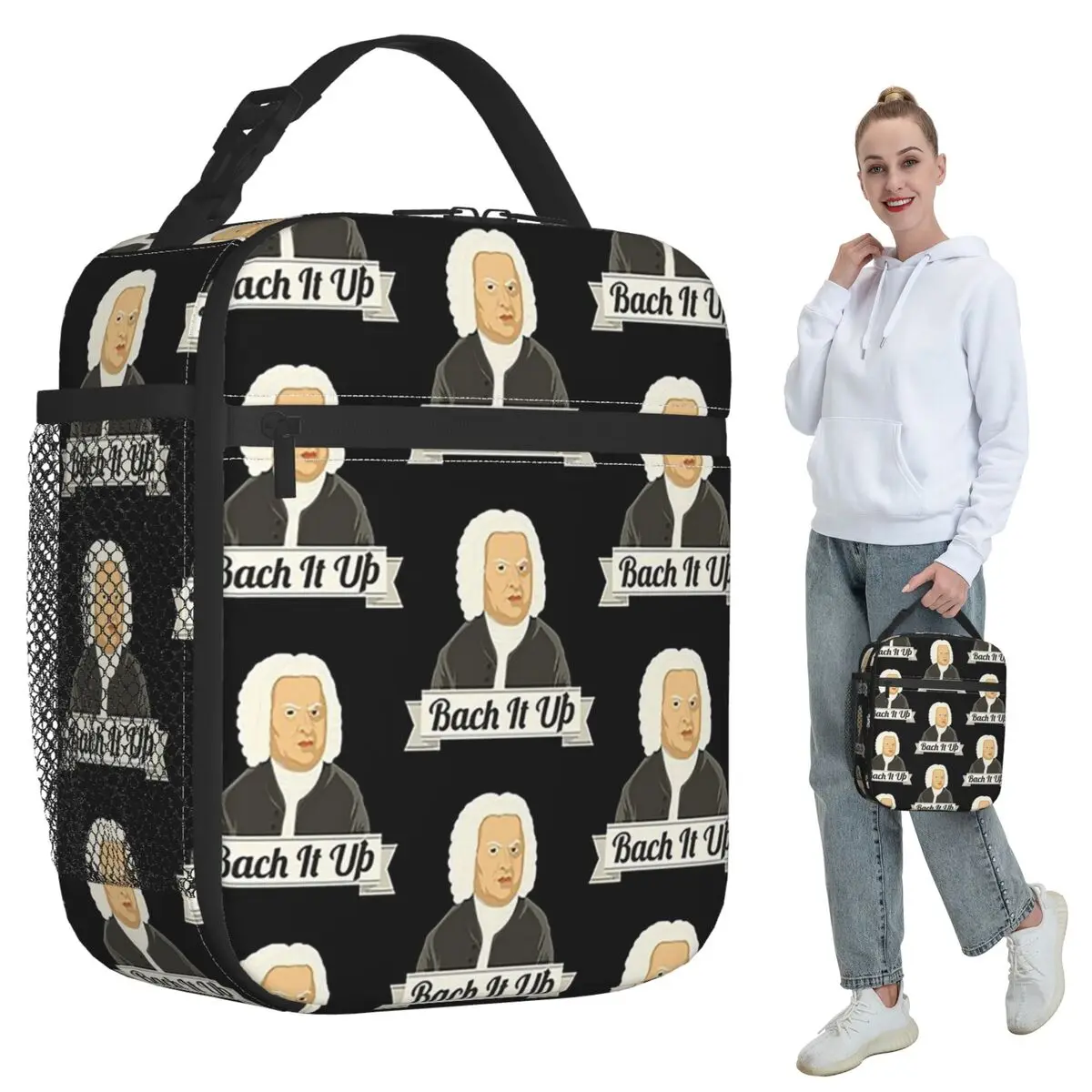 Funny Bach It Up Johann Sebastian Bach Composer Print Insulated Lunch Bag Thermal Food Box Tote Portable Lunch Boxes Container
