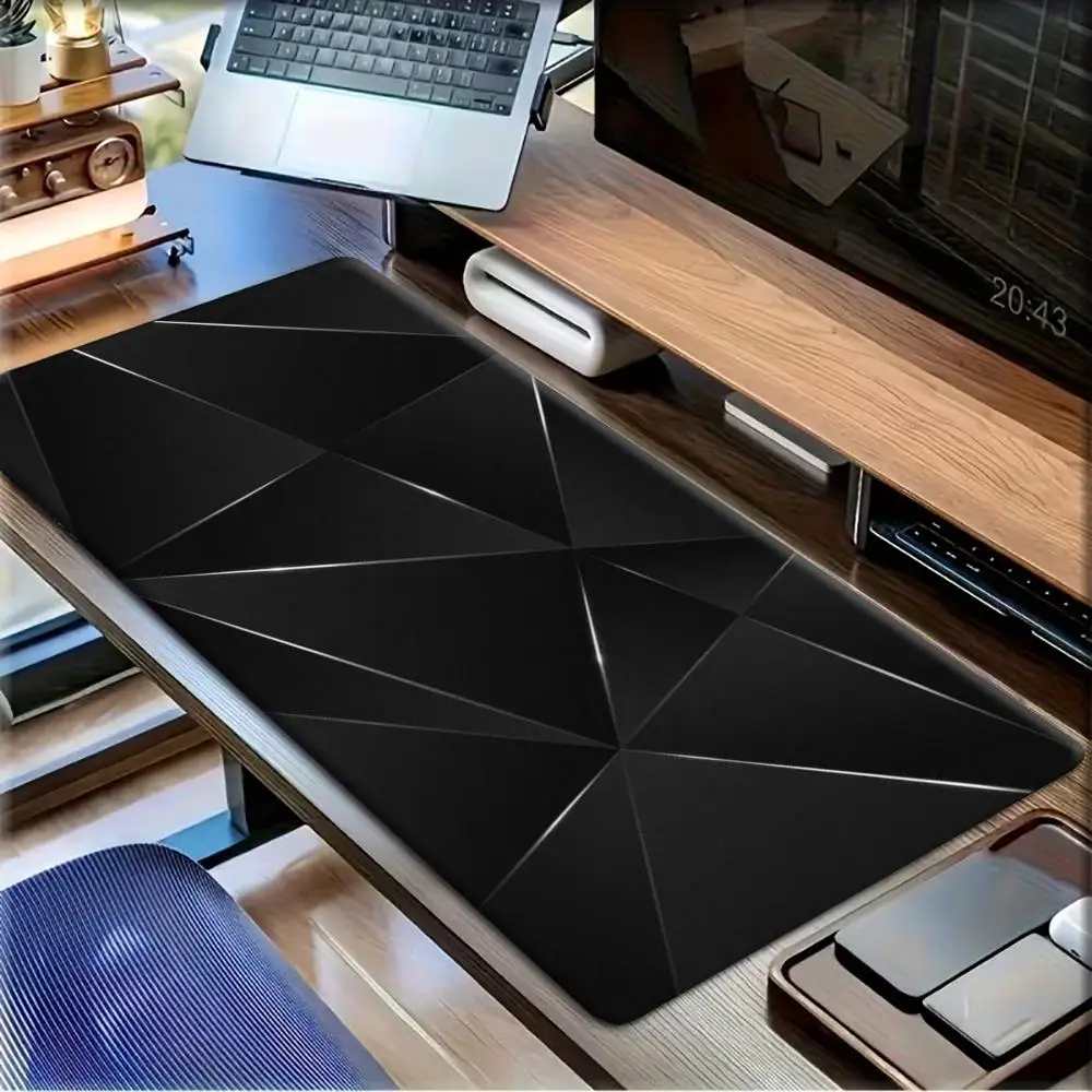 Black Geometric Polygon Large Gaming Mouse Pad Minimalist Modern E-Sports Desk Mat Non-Slip Rubber Base Gaming PC laptop Office
