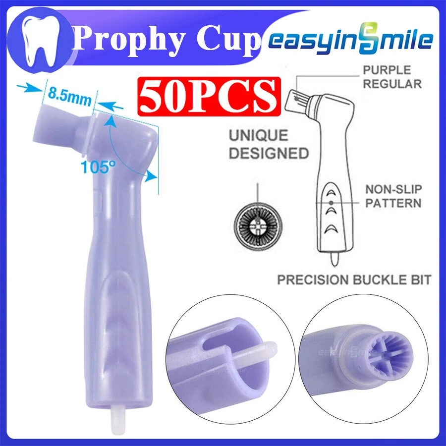 

50 Pcs Dental Disposable Prophy Angles Soft Cup Latex Free Straight Low Speed Handpieces Blue Purple Dentistry Polishing Tools