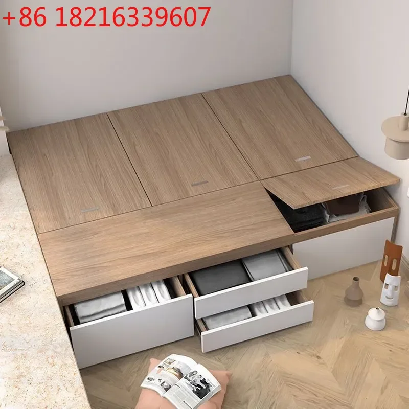 YAO Tatami Bed Frame with High Box Storage Multi Functional Drawer Bed Single Double Size No Bedside Needed Space Saving Design