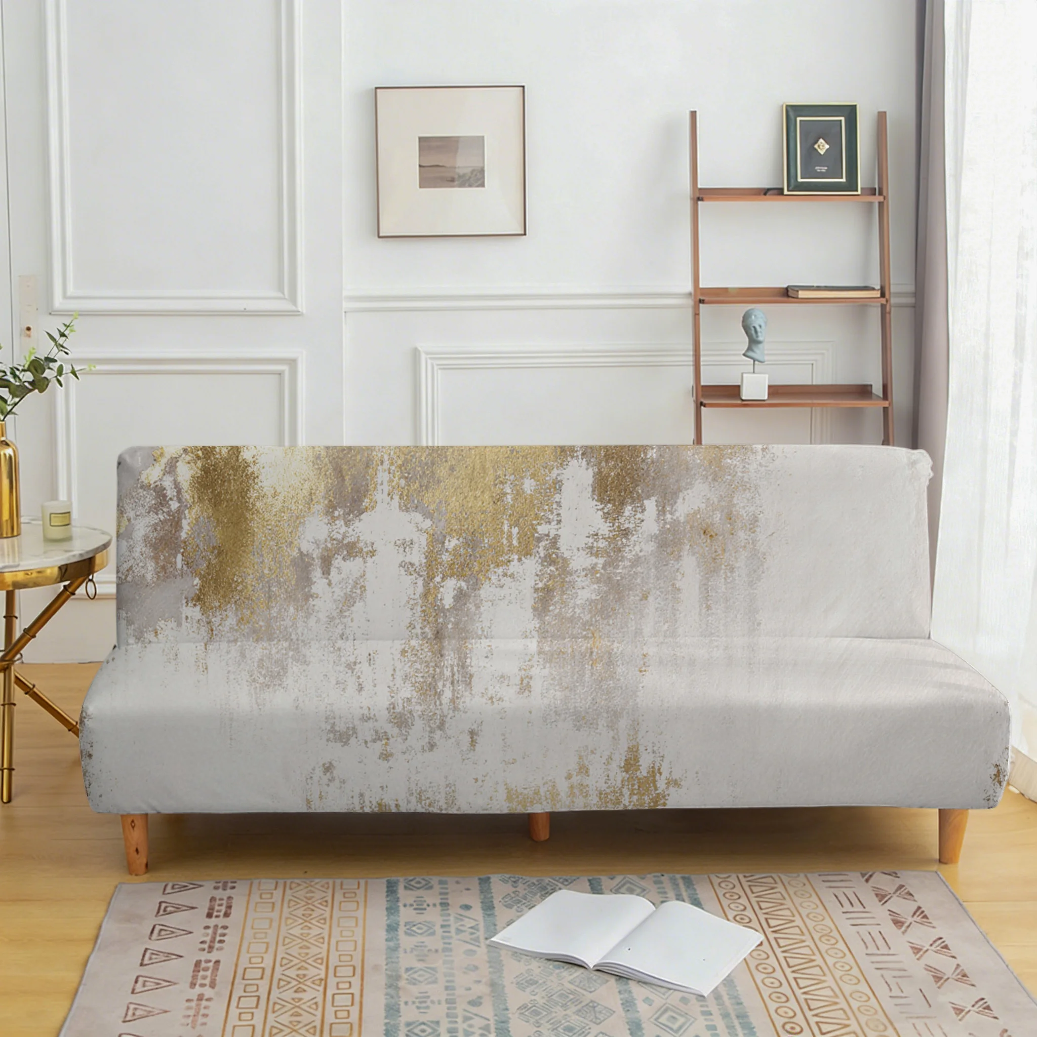 Living room bedroom universal stretch sofa bed cover, worn-out gilt pattern, dustproof machine washable sofa bed cover