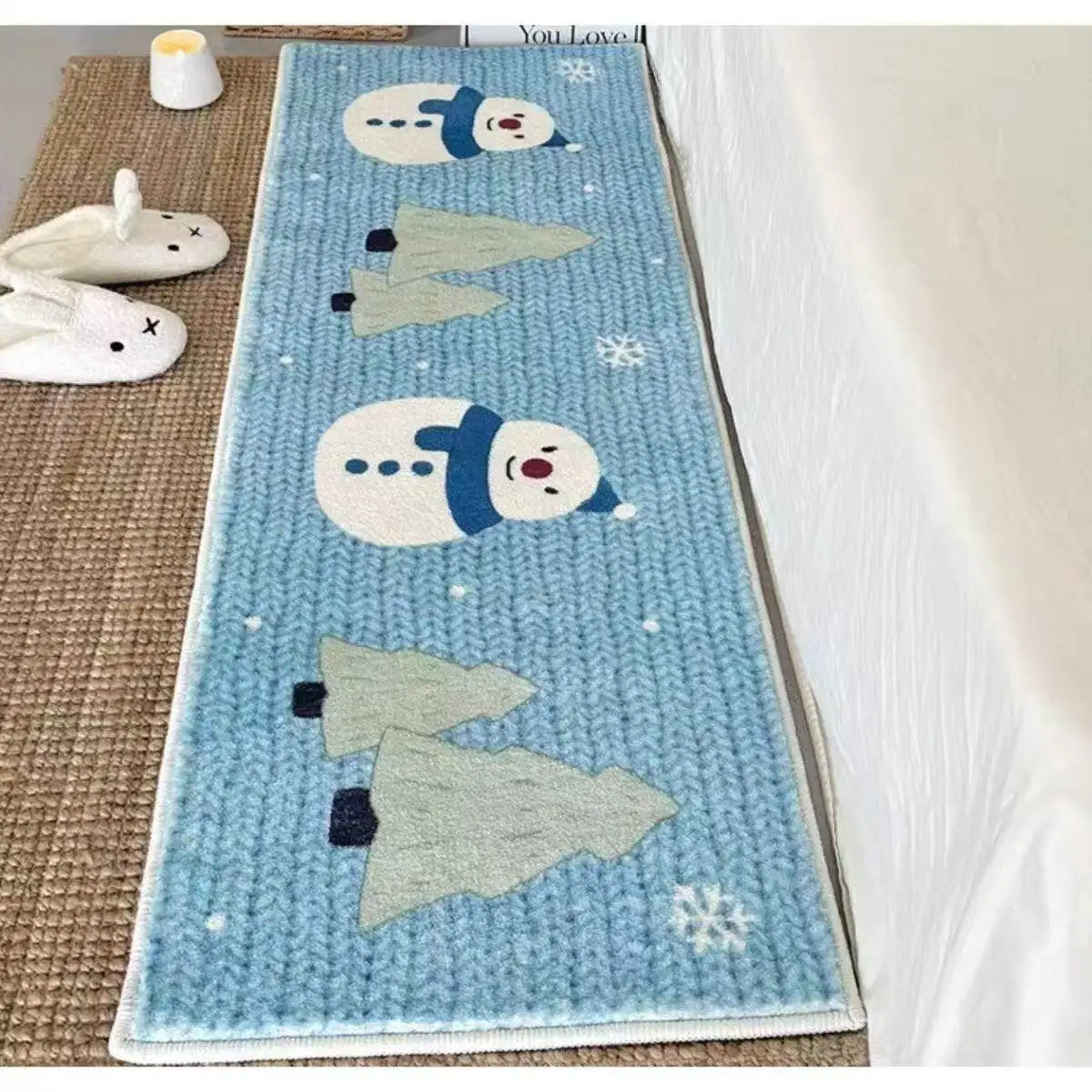 VIKAMA Snowman Bedside Rug Winter Decor for Bedroom Cozy and Healing Winter Atmosphere Machine Washable, No Pilling