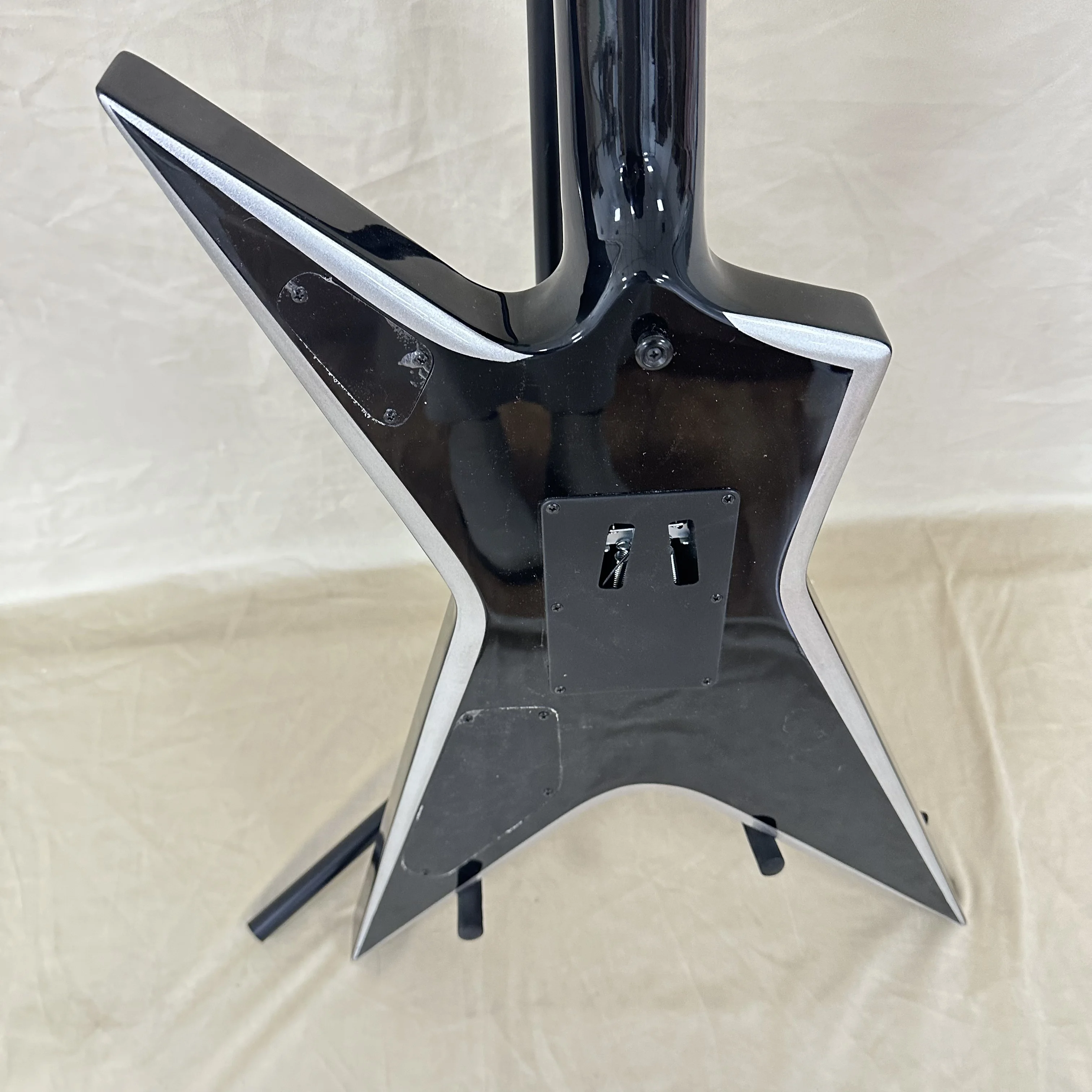 US Warehouse V Shape Electric Guitar Gloss Black Silver Binding Double Locking Tremolo Dual Humbucker Pickups Heavy Metal Guitar Free Shipping