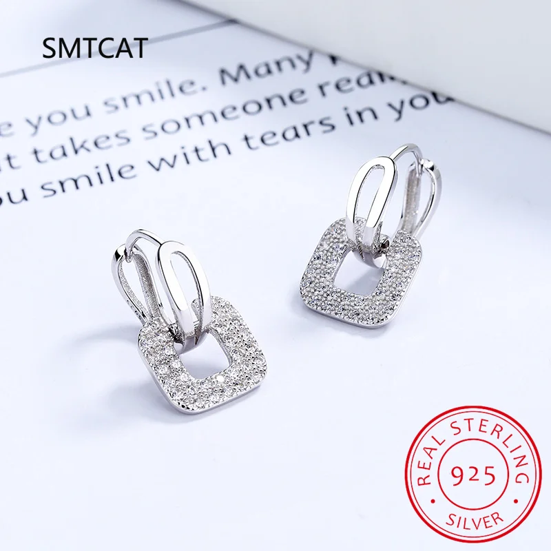 

Original Full Moissanite Earrings Women Square Hoop Earrings Silver 925 Trendy Wedding Party Jewelry Huggies Gift