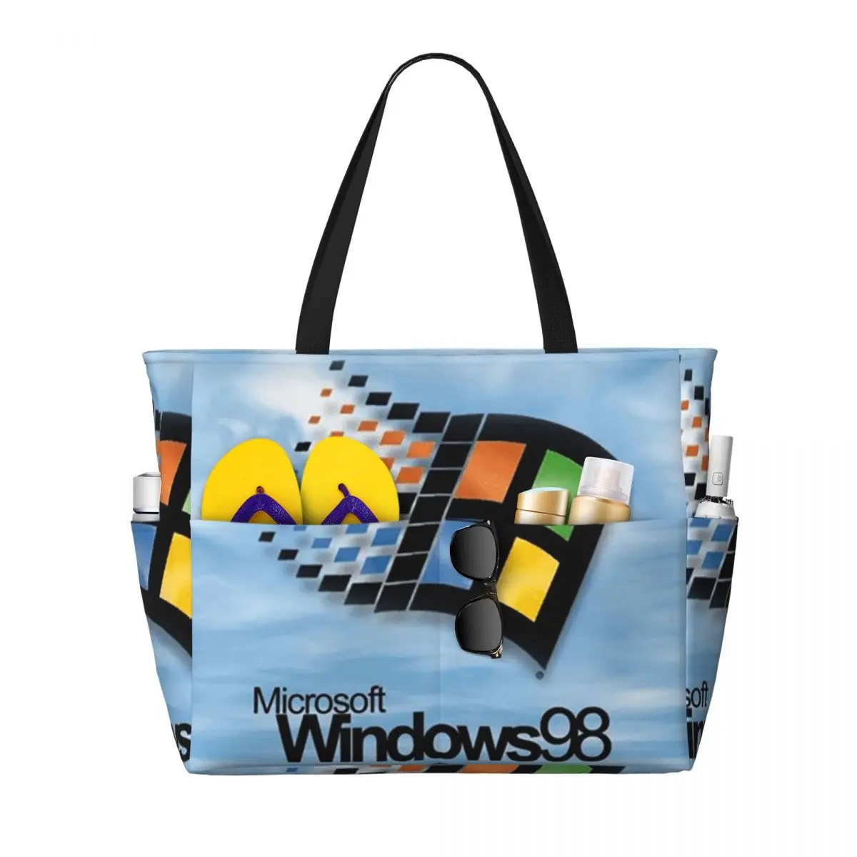 

Windows 98 Start Screen Beach Tote Bag Sport Gym Yoga Duffle Large Tote Bag Women Travel Bag Fitness bag