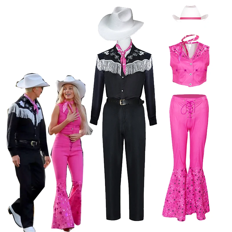 

Movie Barbei Ken Cosplay Couple Costume Women Men Cowboy Outfits Coat Pants Belt Hat Set Clothing Halloween Party Disguise Suit