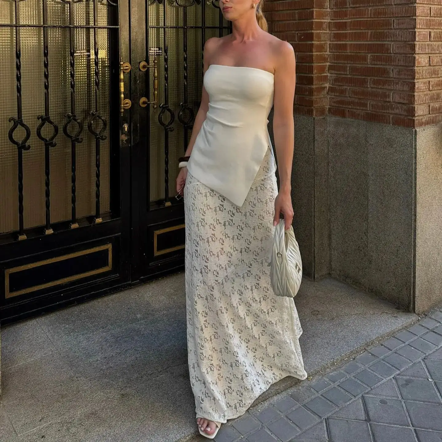 

Women sexy long skirt Lace Embroidery Hollow Out High Waist Midi Skirt