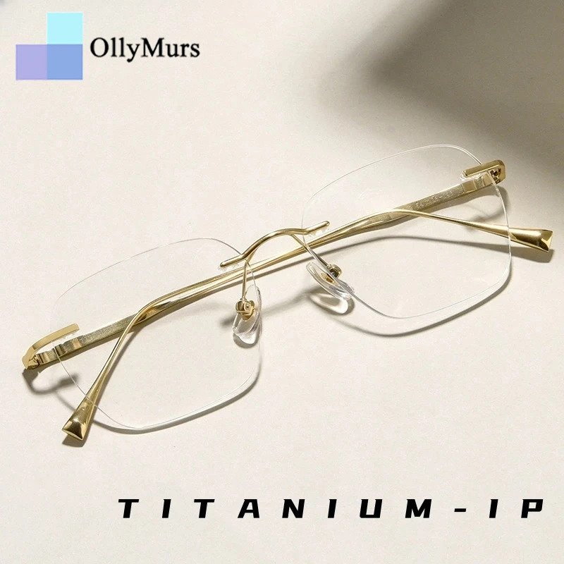 

OLLYMURS New Rimless Glasses Frame Men and Women Fashion Ultra-light Titanium Eyewear Retro Square Optical Prescription 1912TI