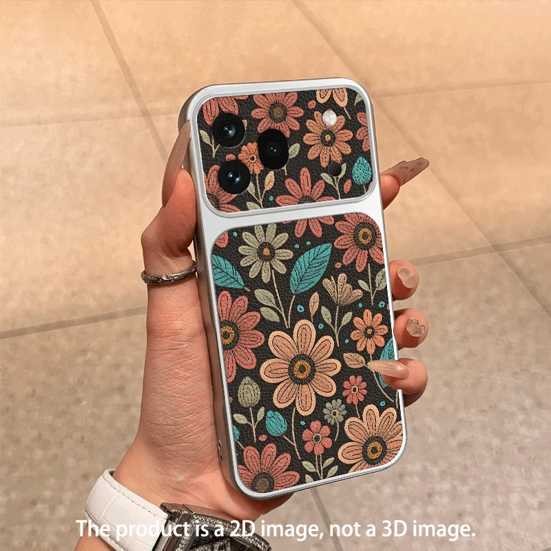 Large Window Case For Honor 600 Pro 600 Lite 600e Protective Cover Leather Texture Flower Pattern Painted
