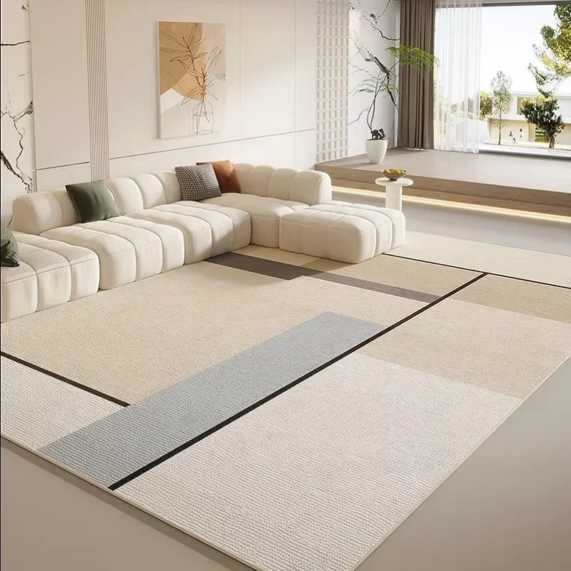 VIKAMA Cream Style Line Living Room Floor Mat, Large-Sized Sofa, Coffee Table Blanket, Bedroom Carpet, Home Decoration