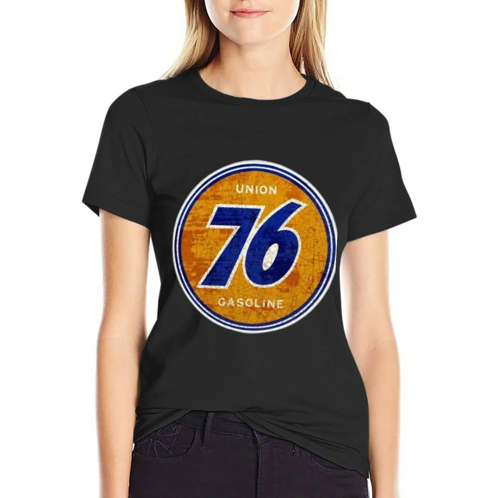 

76 Oil Union Vintage T-Shirt aesthetic clothes summer tops tshirts for Women