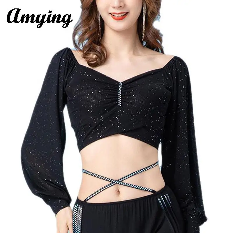 

Women Belly Dance Romantic French Style Tops Stage Performance Dance Costumes Dance Group Uniform Dance Practice Training Suit