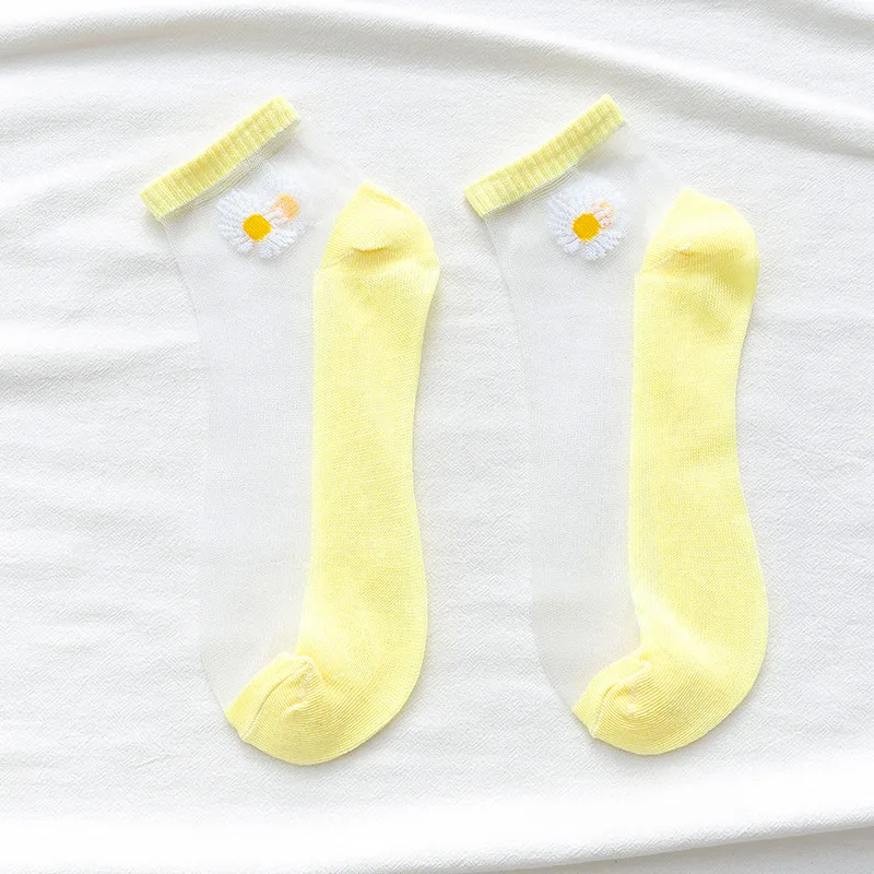 10 Paar Frauen weiße Gänseblümchen Blume kurze Socken Set Mode Sommer dünne atmungsaktive Bonbon farbe transparente Kristall Seide Söckchen – Detail 19