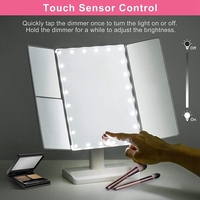 AT17 Trifold Makeup Mirror with 22 LED Lights,10X/3X/2X Magnification Portable Fold Lighted Table Desk Cosmetic Mirror,White